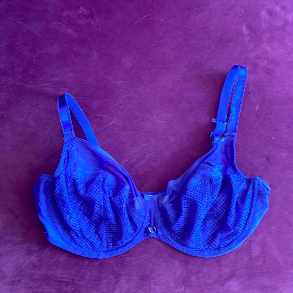 38DDD, Blue, Unlined Bra with Lace and Mesh Details